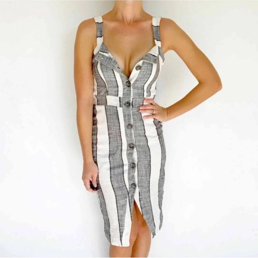Urban Romantics White-Black Striped Midi Dress Size M